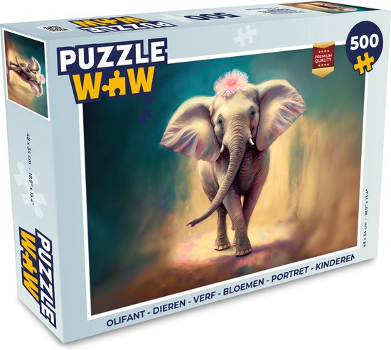Puzzle Eléphant - Animaux - Peinture - Fleurs - Portrait - Enfants - Puzzle - Puzzle 500 pièces