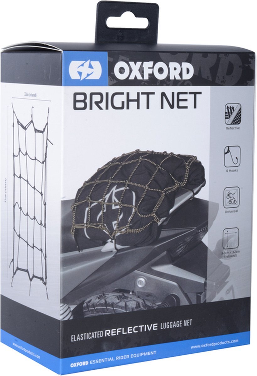 Oxford Bright Bagagenet Motor | Zwart en reflecterend | Bagagenet Scooter | Bagagenet Fiets | Bagagenet elastisch