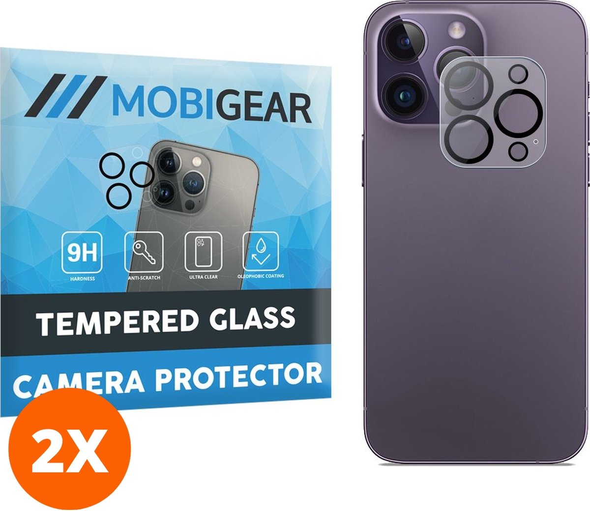 Mobigear Screenprotector geschikt voor Apple iPhone 14 Pro Max Glazen | Mobigear Camera Protector - Case Friendly (2-Pack)