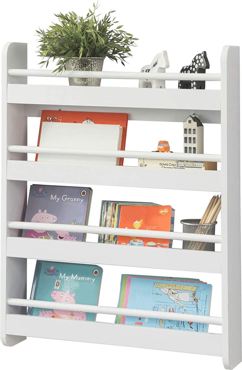 Rootz Wandgemonteerde 4-lagen Kinderen Kinderboekenkast Boekenplank - Opbergrek - 60x12x80cm