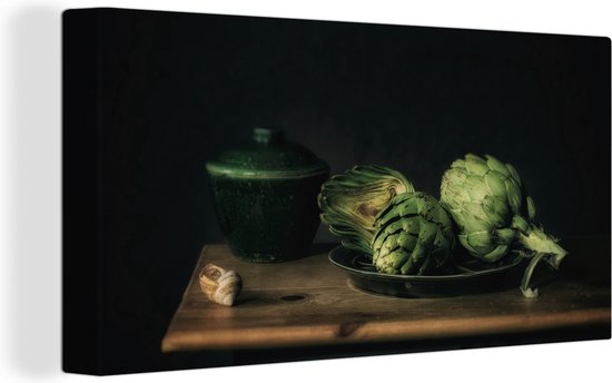 Nature morte d'une table aux artichauts 160x80 cm - Tirage photo sur toile (Décoration murale salon / chambre)