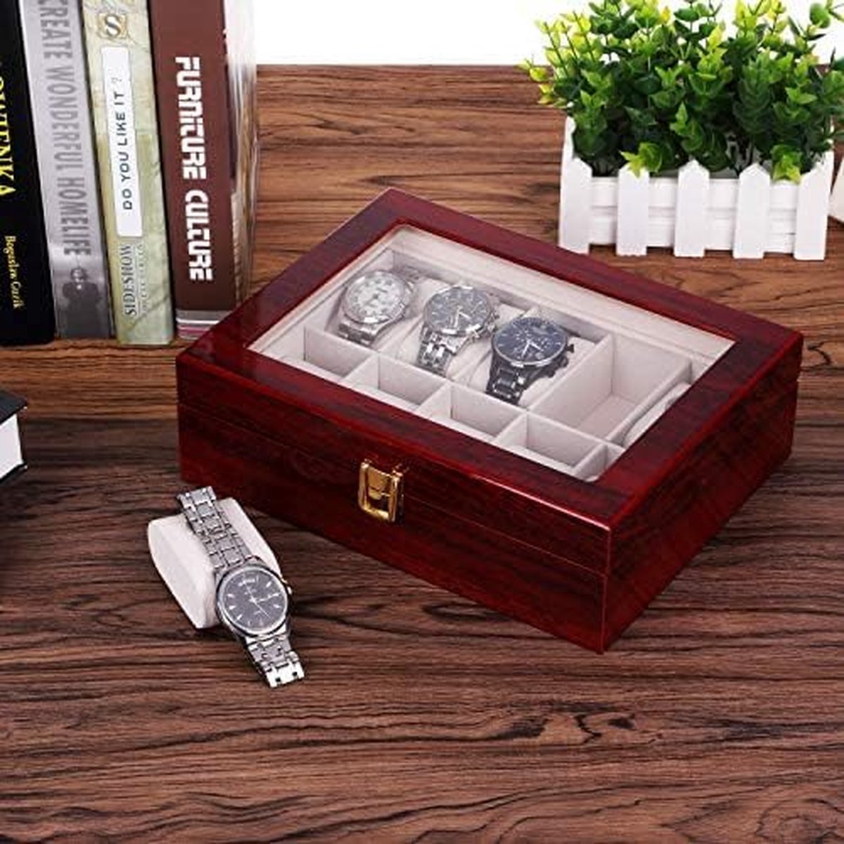 Horloge doos houten horloge doos opbergdoos horloges, voor 10 horloges