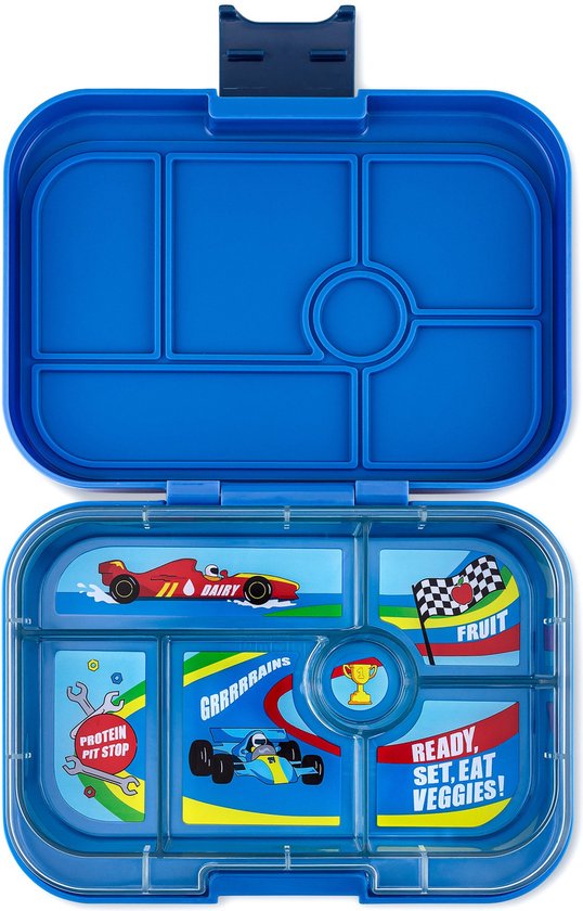 Yumbox Original - lekvrije Bento box lunchbox - 6 vakken - Surf Blue / Race Cars tray