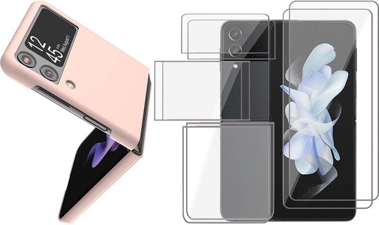 Hoesje geschikt voor Samsung Galaxy Z Flip 4 - 2x Screen Protector FlexGuard - Back Cover Case SoftTouch Roze & Screenprotector
