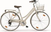 Vélo pour femme hybride - Vélo de ville 28 pouces - Avec 18 vitesses - Panier de vélo - Taille de cadre 46 cm - Freins en V et leviers de frein - Crème