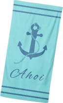 Serviette de bain motif ancre, 90x180cm, 100% coton, serviette XXL douce et absorbante, drap de plage, drap allongé, maritime