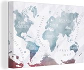 Canvas Wereldkaart - 30x20 - Wanddecoratie Wereldkaart - Kleur - Topografie