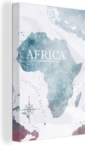 Canvas Wereldkaart - 20x30 - Wanddecoratie Wereldkaart - Afrika - Blauw