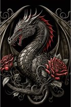Wandbord Speciaal - Gothic Mytische Draak Met Rozen