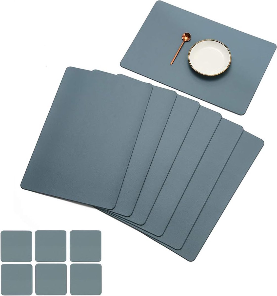 Set van 6 placemats en 6 onderzetters veeg schoon antislip PVC hittebestendige placemats voor keukentafel 30 * 45cm blauw