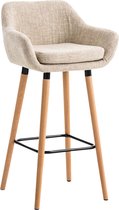 Luxe Barkruk Mahala - Beige - 4-poots Onderstel - Ergonomische Barstoelen - Set van 1 - Met Rugleuning - Armleuning - Voetensteun - Voor Keuken en Bar - Gestoffeerde Zitting