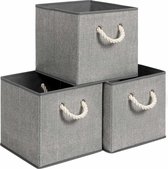 Opbergboxen Clarinda - Set van 3 - Stoffen Boxen - Zonder Deksel - Met Handvatten - 30x30x30cm - Linnen Look - Grijs