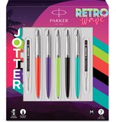 Parker Jotter Originals-balpennen Set | Retrowave-collectie | diverse kleuren | met 2 zwarte navullingen | medium punt | 7 stuks