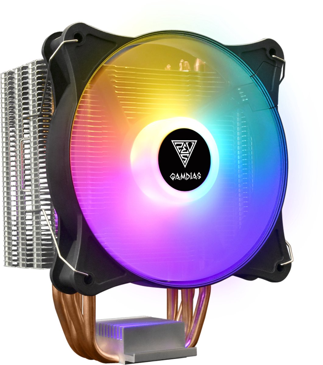 GAMDIAS RGB PWM CPU Cooler|1700/1200/AM4|Intel en AMD Processor Koeler met RGB LED Verlichting (NON Addressable)|4 KOPER Heatpipes|Boreas E1-410 LITE