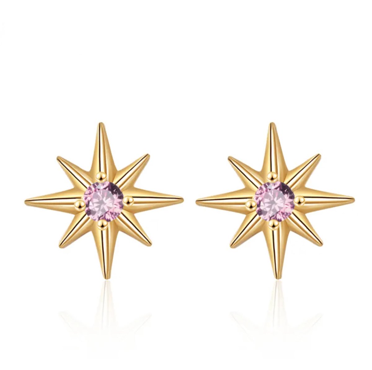 Oorbellen dames | oorknopjes dames | ster oorbellen | gold plated oorbellen met Zirkonia steen | roze oorbellen | cadeau voor vrouw | black friday 2023 | sinterklaas | kerstcadeau voor vrouw