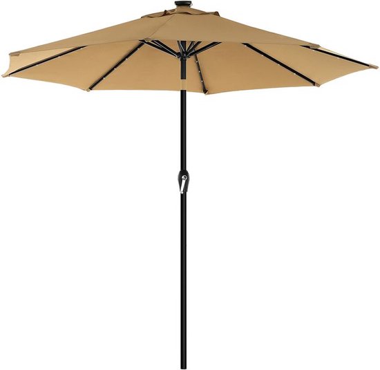 Parasol Solaire LED 2,3 M - Protection UV UPF50+, Inclinaison Et Manivelle, Pour Jardin, Piscine, Terrasse