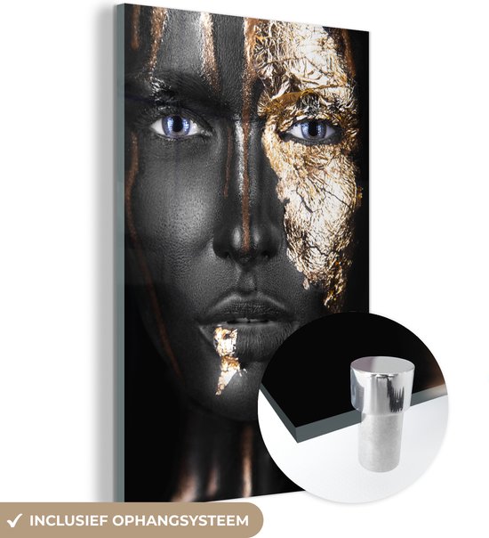 MuchoWow® Peinture sur verre - Femme - Feuille d'or - Zwart - Or - Luxe - 60x90 cm - Peintures sur verre acrylique - Photo sur Glas