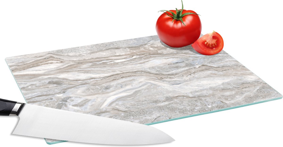 Glazen Snijplank - 28x20 - Marmer - Textuur - Grijs - Snijplanken Glas