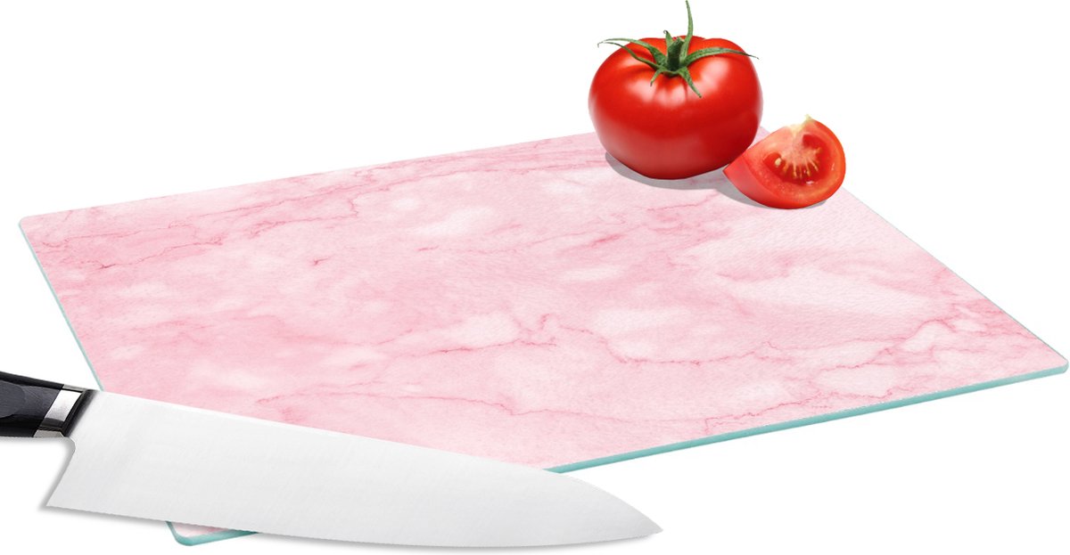 Glazen Snijplank - 28x20 - Marmer - Roze - Textuur - Chic - Snijplanken Glas
