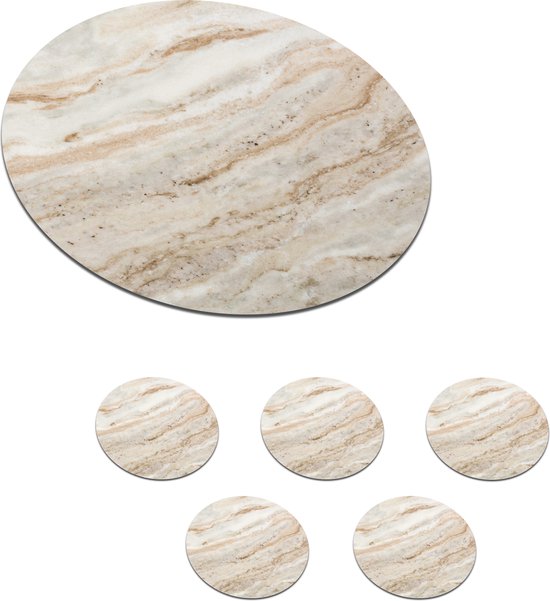 Sous- Sous-verres pour verres - Ronds - Marbre - Pierres - Quartz - Texture - 10x10 cm - Sous-verres en verre - 6 pièces