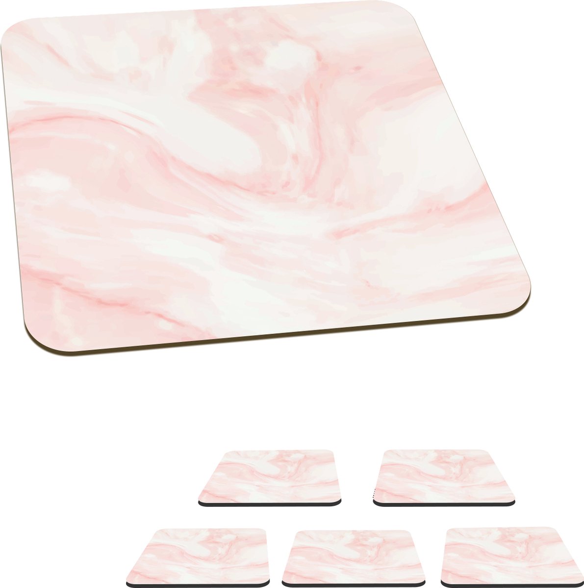 Onderzetters voor glazen - Marmer - Wit - Roze - Pastel - 10x10 cm - Glasonderzetters - 6 stuks
