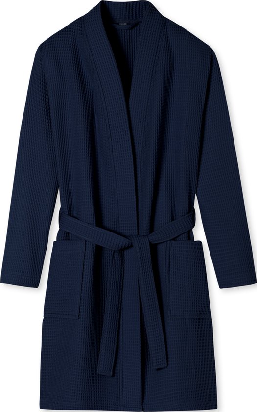 SCHIESSER Essentials badjas - dames badjas wafelpique donkerblauw - Maat: