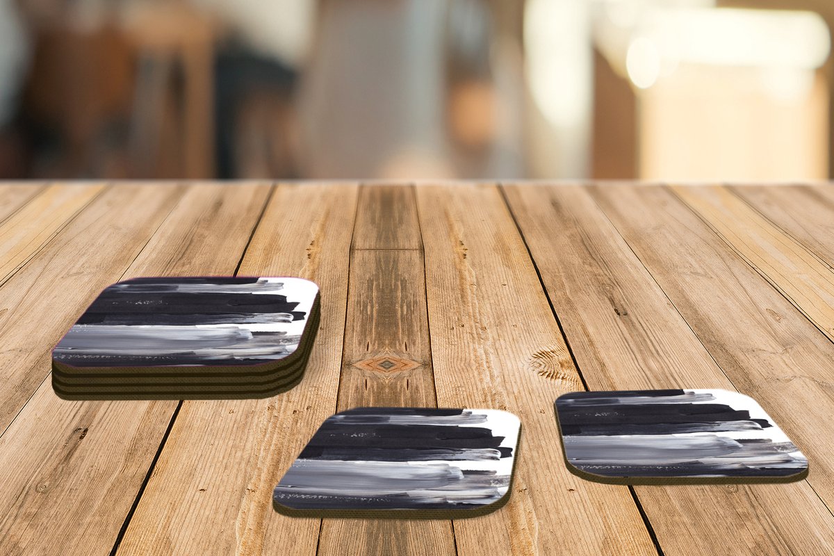 Onderzetters voor glazen - Verf - Zwart - Design - 10x10 cm - Glasonderzetters - 6 stuks