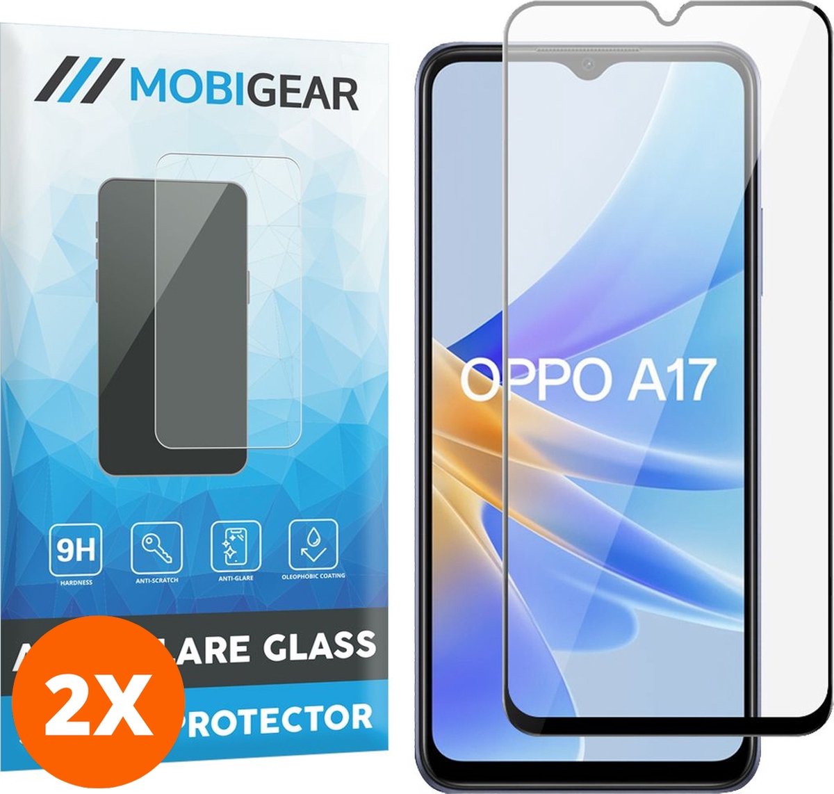 Mobigear Screenprotector geschikt voor OPPO A17 Glazen | Mobigear Premium Screenprotector - Case Friendly - Zwart (2-Pack)