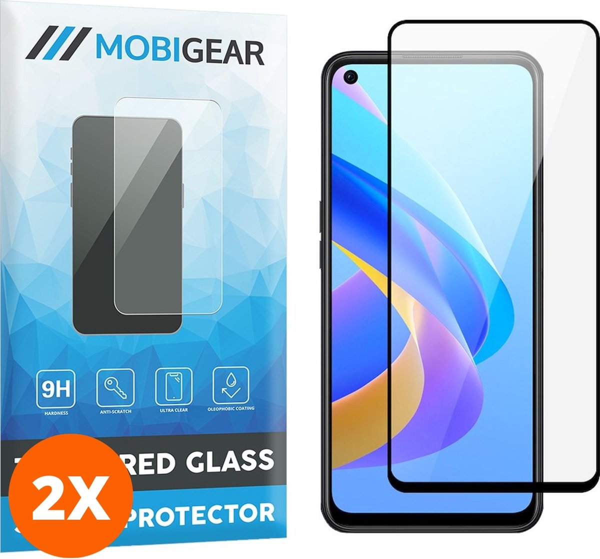 Mobigear Screenprotector geschikt voor OPPO A76 Glazen | Mobigear Premium Screenprotector - Case Friendly - Zwart (2-Pack)