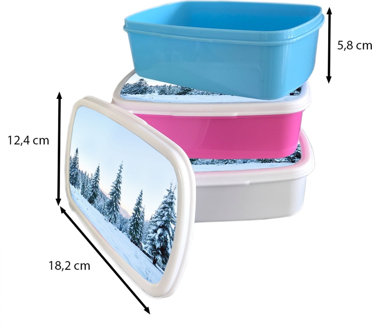 Broodtrommel Roze - Lunchbox - Brooddoos - Winter - Sneeuw - Bomen - 18x12x6 cm - Kinderen - Meisje