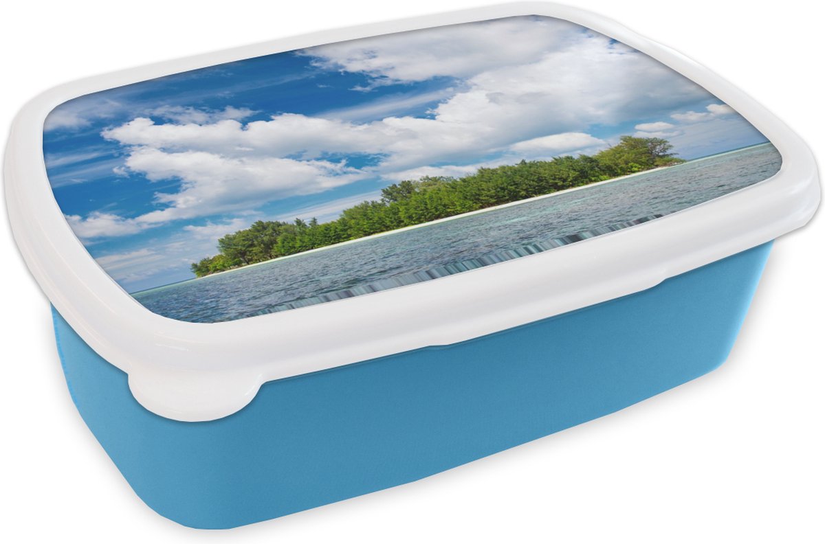 Broodtrommel Blauw - Lunchbox - Brooddoos - Eiland - Zomer - Tropisch - 18x12x6 cm - Kinderen - Jongen