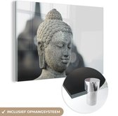 MuchoWow® Glasschilderij 180x120 cm - Schilderij glas - Boeddha hoofdbeeld steen - Foto op acrylglas - Schilderijen