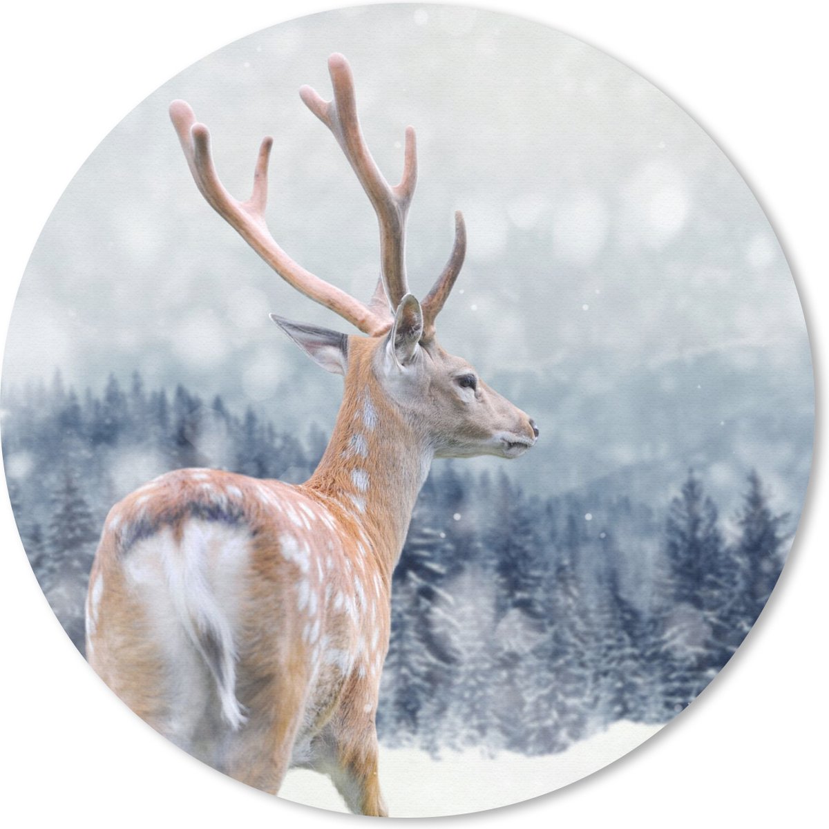 Muismat rond 40x40 cm - Mousepad Winter - Hert - Dieren - Ronde muismatten