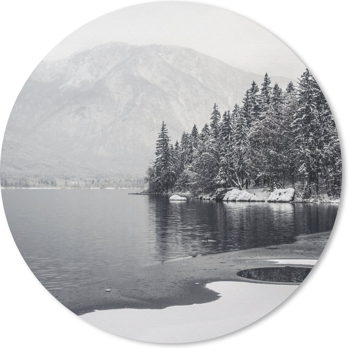 Muismat rond 20x20 cm - Mousepad Water - Winter - Natuur - Dennenboom - Ronde muismatten
