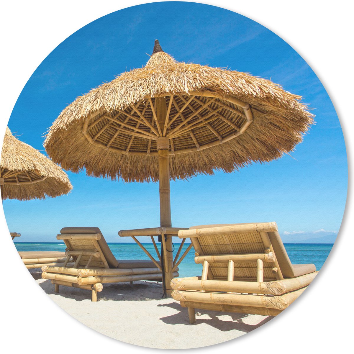 Muismat rond 30x30 cm - Mousepad Strandstoel - Strand - Parasol - Zee - Zomer - Ronde muismatten