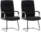 Luxe bezoekersstoel Silvia - Eetkamerstoel - Zwart kunstleer - Chroom poten - set van 2 - Zithoogte 48cm - deluxe