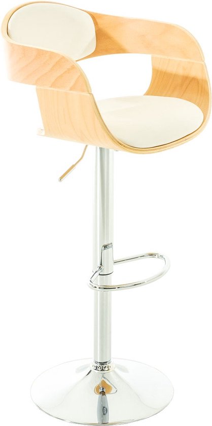 Designer barkruk Estel - Wit kunstleer in combinatie met houten zitting - in hoogte verstelbaar - zithoogte 63 tot 77 cm - deluxe