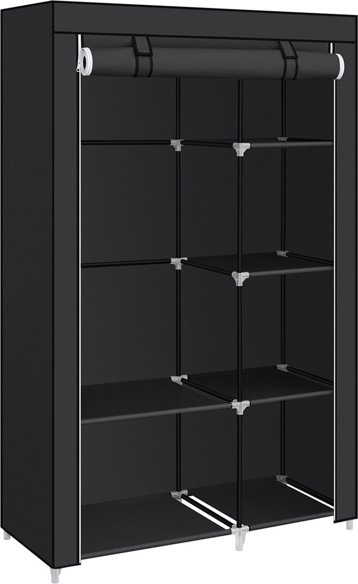 Kledingkast Zayne - Zwarte garderobe-organizer - Opvouwbare stoffen kledingkast - Slaapkamer - Kledingrek - 45x105x168cm