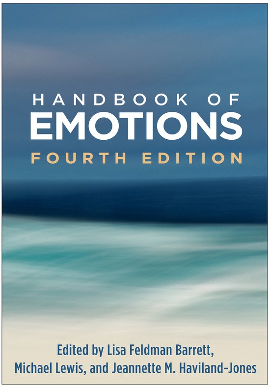 Handboek van Emoties, Vierde Editie, met een wazige achtergrond van blauw water en lucht.