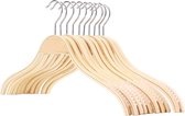 Houten kleerhangers, antislip, ruimtebesparing, kledinghangers voor broeken, rok, overhemd, pak, 360 graden draaibare metalen haak, 40 cm, beige, antislip, universele coating, 12 stuks