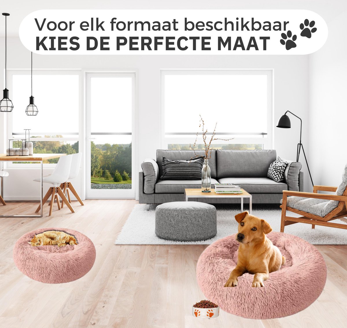 Donut Hondenmand - Kattenmand - Maat S - 50cm (ligvlak van 35cm) - Roze -Fluffy en Wasbaar thumbnail 3
