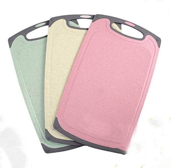 3-delige set plastic snijplanken met sapgeulen en antislip handvatten, antibacteriële