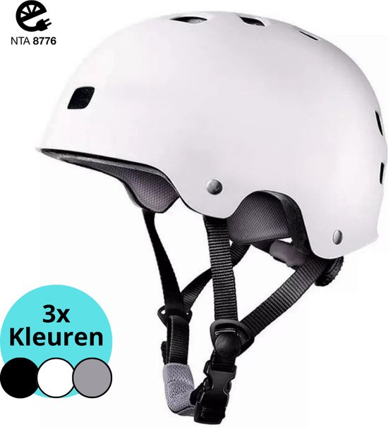 De Juiste Helm Snorscooter helm – NTA 8776 certificaat - Bromfiets helm, snorfiets helm, fietshelm, speed-pedelec helm, blauw kenteken - lichtgewicht en design helm - mannen en vrouwen - Wit L