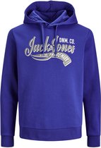JACK & JONES Logo sweat hood regular fit - heren hoodie katoenmengsel met capuchon - kobaltblauw - Maat: L