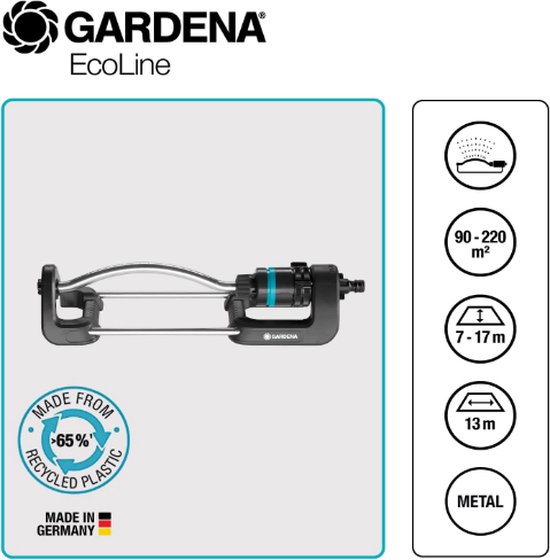 Gardena EcoLine Zwenksproeier: Gazonsproeier voor besproeiing van oppervlakken van 90 tot 220 m². - GARDENA