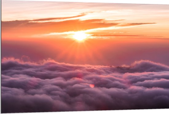 Dibond - Zonsondergang - Wolken - Lucht - 120x80 cm Foto op Aluminium (Wanddecoratie van metaal)