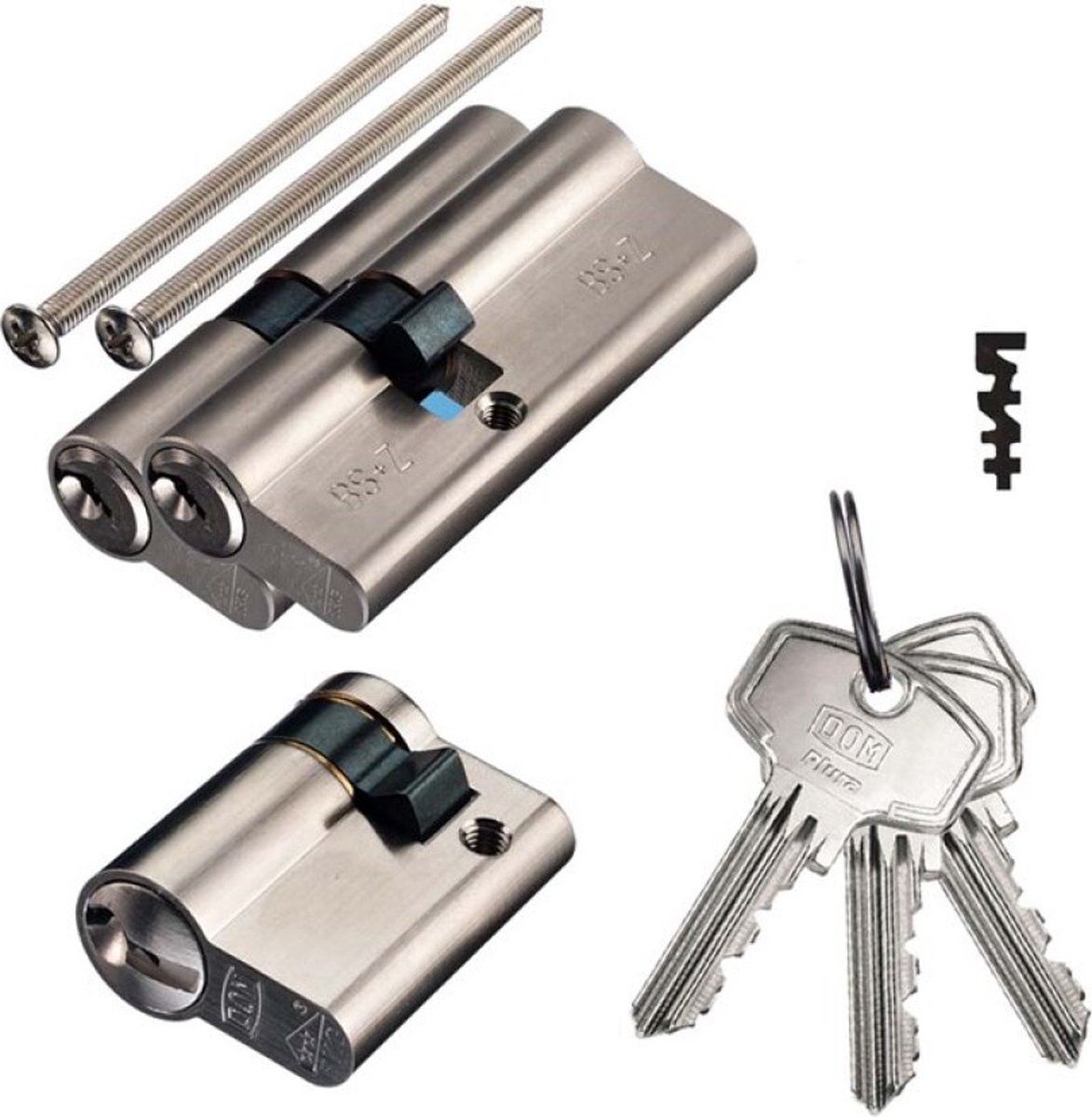 DOM Plura gelijksluitende combinatieset à 3 cilinders SKG2 2x 30-30mm en 1x 0-30mm