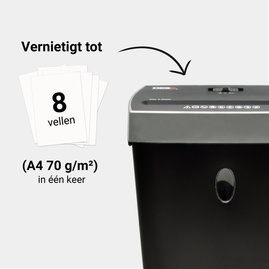 Vernietigt tot 8 vellen A4 70 g/m² in één keer.