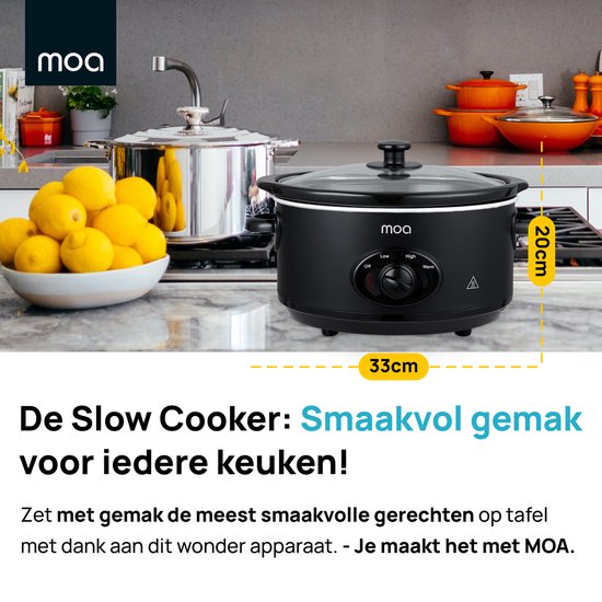 MOA Slowcooker - 3,5 liter - Keramische Binnenpan - Zwart - SC35B - MOA