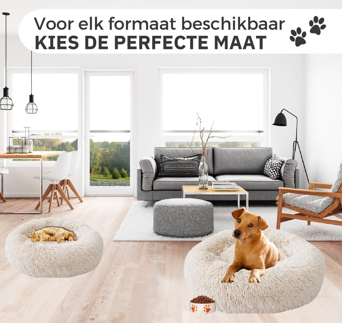 Donut Hondenmand - Kattenmand - Maat M - 60cm (ligvlak van 45cm) - Beige - Fluffy en Wasbaar thumbnail 5